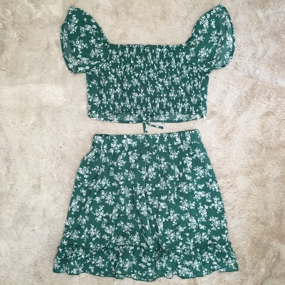 Shein Top and Bottom skirt floral Green Size small - Picture 13 of 13